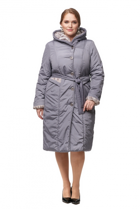 Женское пальто из текстиля с капюшоном, отделка искусственный мех 8012384