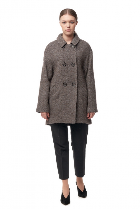 Женское пальто из текстиля с воротником 8014344